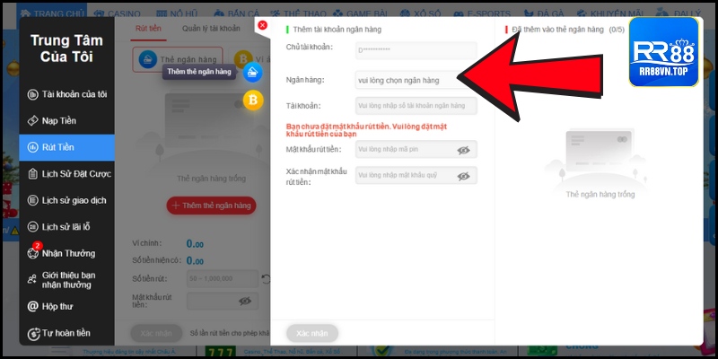 rút tiền rr88 bằng thẻ ngân hàng